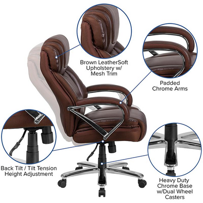 HERCULES Series Big & Tall 500 lb. Rated Brown LeatherSoft Executive Swivel Ergonomic Office Chair with Extra Wide Seat