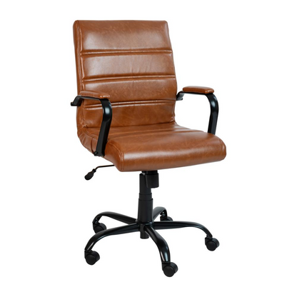 Mid-Back Brown LeatherSoft Executive Swivel Office Chair with Black Frame and Arms