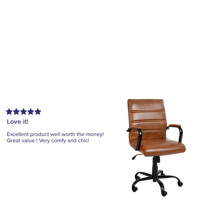 Mid-Back Brown LeatherSoft Executive Swivel Office Chair with Black Frame and Arms