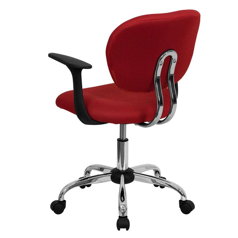 Mid-Back Red Mesh Padded Swivel Task Office Chair with Chrome Base and Arms