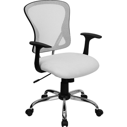 Mid-Back White Mesh Swivel Task Office Chair with Chrome Base and Arms