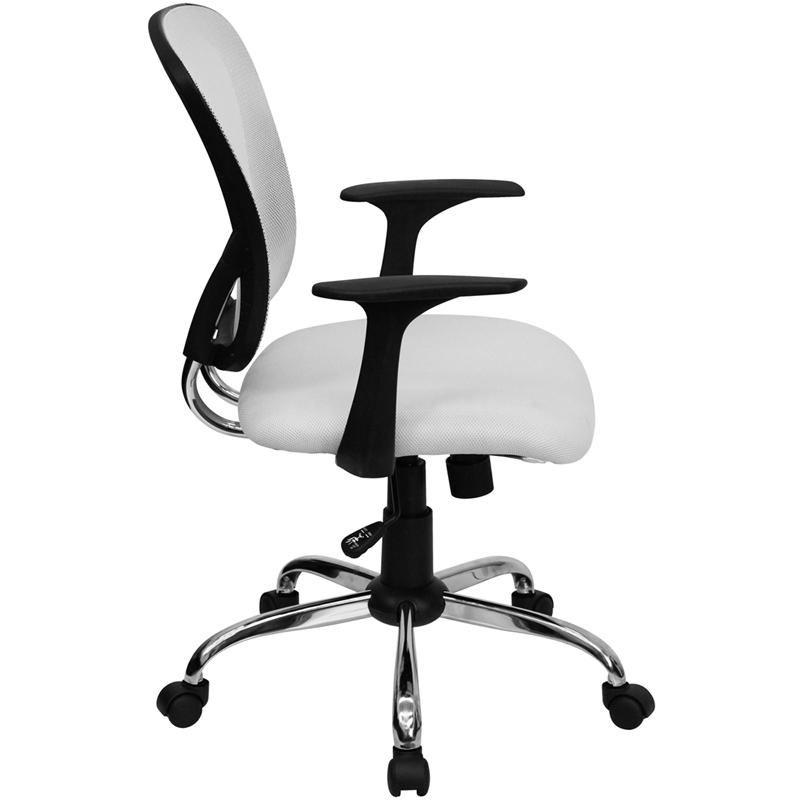 Mid-Back White Mesh Swivel Task Office Chair with Chrome Base and Arms