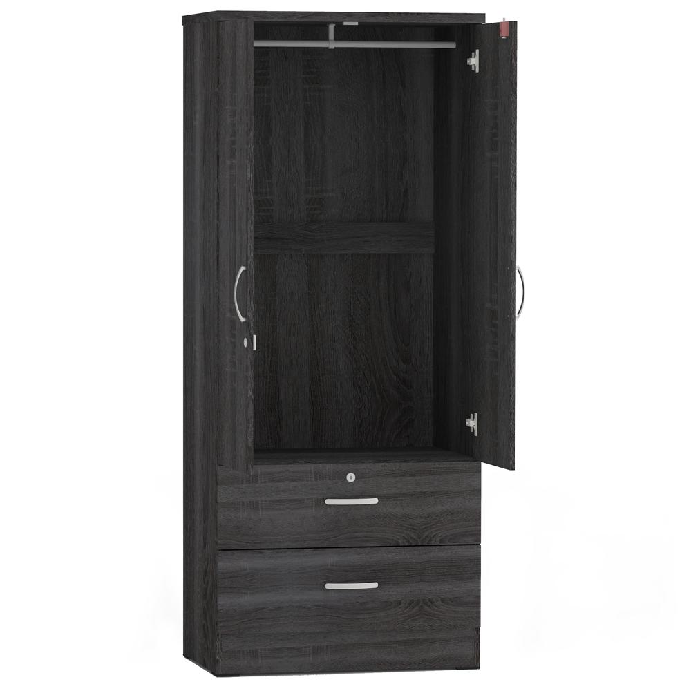 Better Home Products Grace Wood 2-Door Wardrobe Armoire with 2-Drawers in Gray