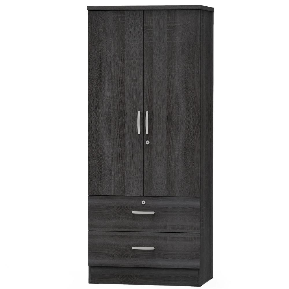 Better Home Products Grace Wood 2-Door Wardrobe Armoire with 2-Drawers in Gray