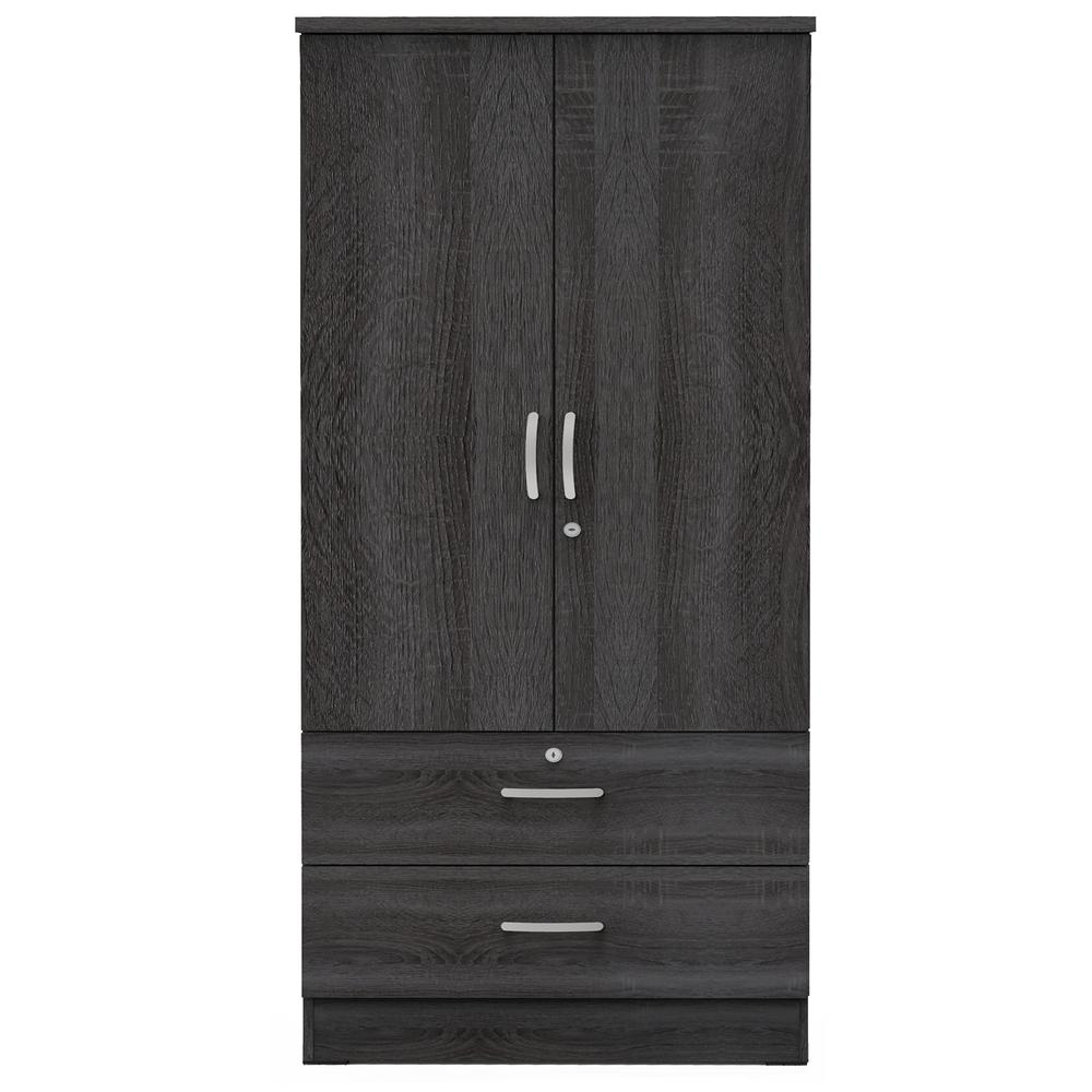 Better Home Products Grace Wood 2-Door Wardrobe Armoire with 2-Drawers in Gray