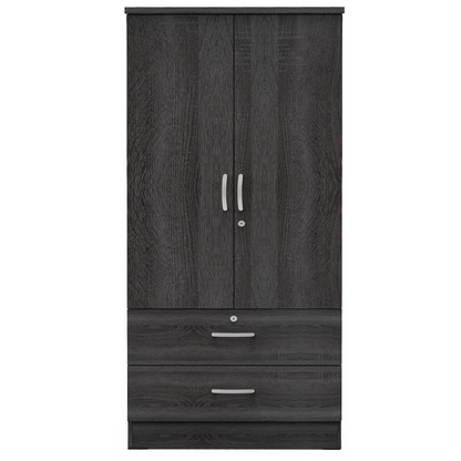 Better Home Products Grace Wood 2-Door Wardrobe Armoire with 2-Drawers in Gray