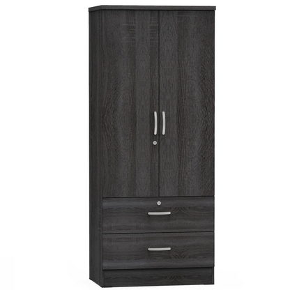 Better Home Products Grace Wood 2-Door Wardrobe Armoire with 2-Drawers in Gray