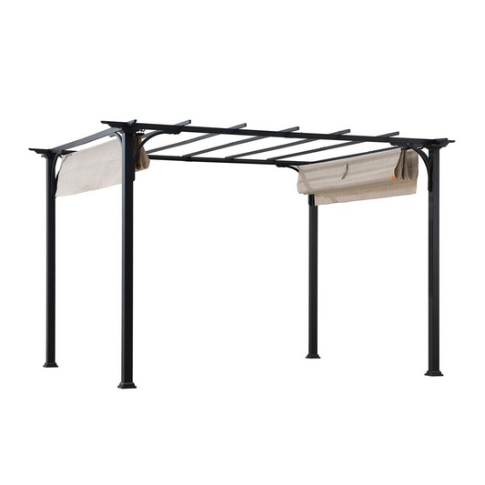 Sunjoy Jalen 12 x 9ft Patio Steel Frame Pergola with Retractable Canopy Shade