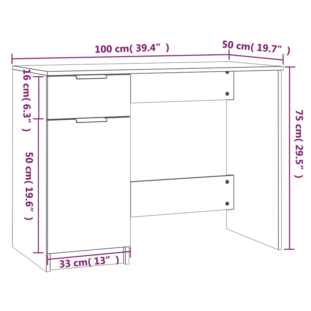 vidaXL Desk White 39.4"x19.7"x29.5" Engineered Wood