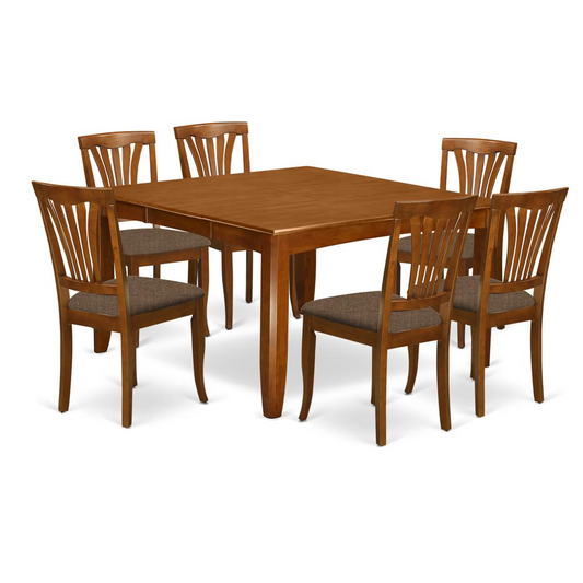 PFAV7-SBR-C 7 PC Dining set-Dinette Table with Leaf and 6 Dinette Chairs.