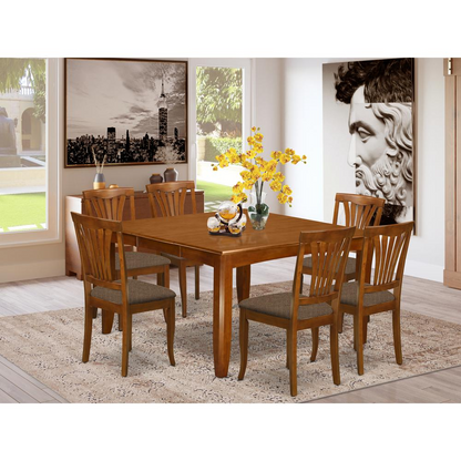 PFAV7-SBR-C 7 PC Dining set-Dinette Table with Leaf and 6 Dinette Chairs.