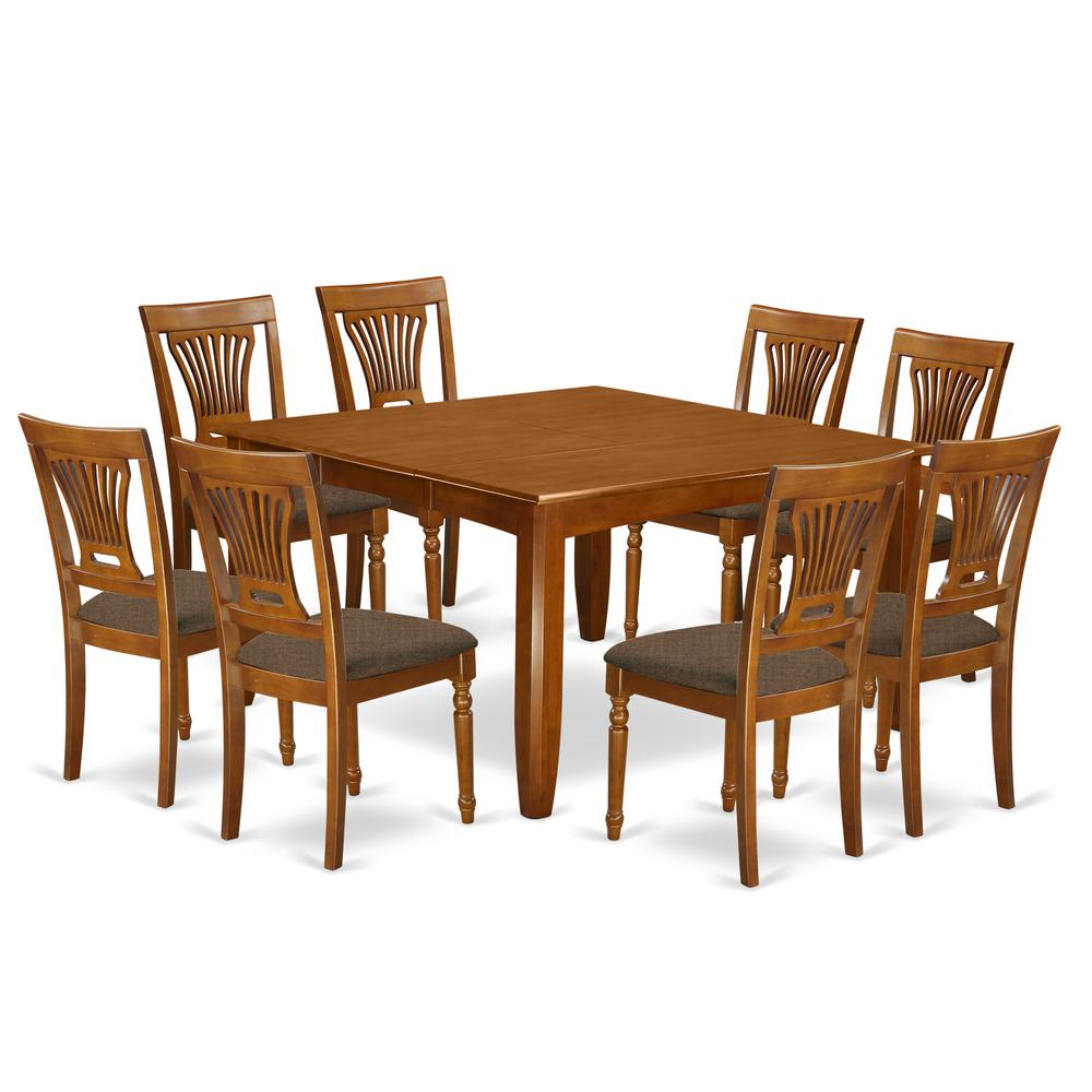 PFPL9-SBR-C 9 Pc Dining set-Table with Leaf and 8 Kitchen Chairs.