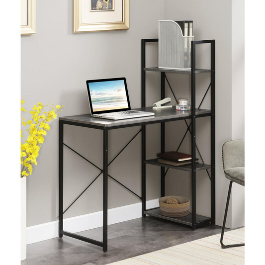 Designs2Go Office Workstation with Shelves, Charcoal Gray/Black