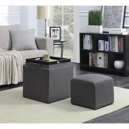 Designs4Comfort Park Avenue Single Ottoman with Stool and Reversible Tray Soft Gray Fabric