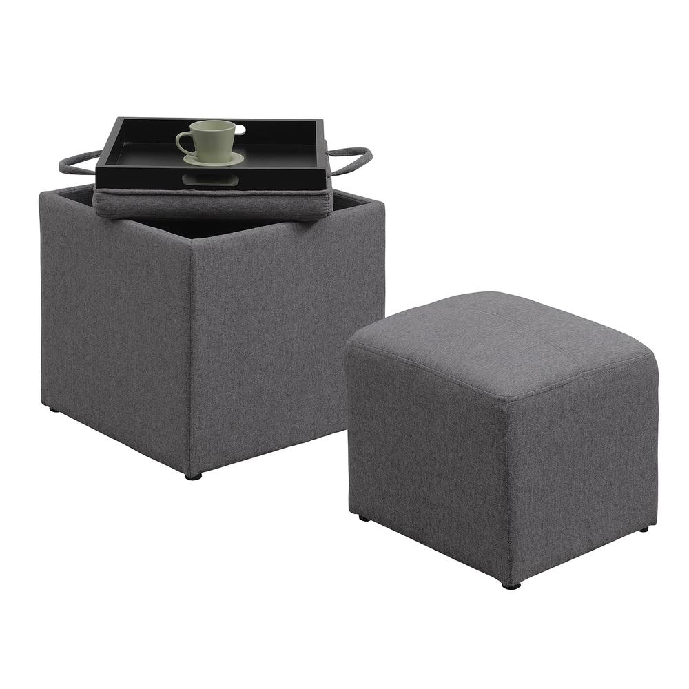 Designs4Comfort Park Avenue Single Ottoman with Stool and Reversible Tray Soft Gray Fabric