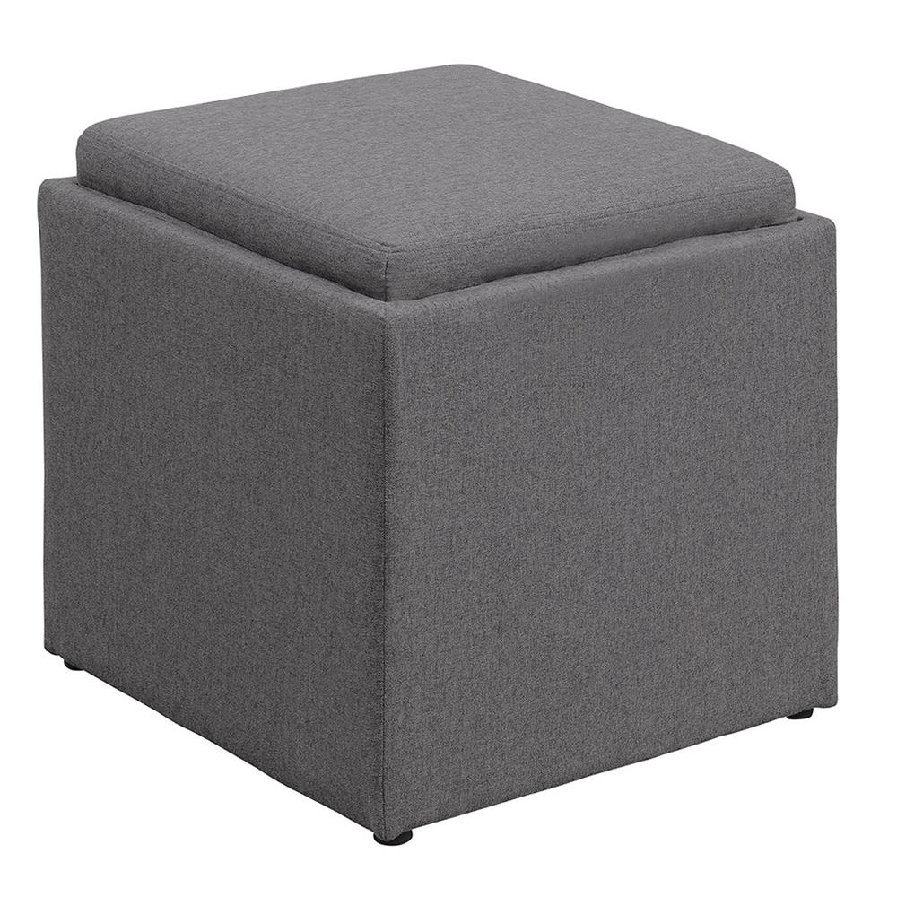 Designs4Comfort Park Avenue Single Ottoman with Stool and Reversible Tray Soft Gray Fabric