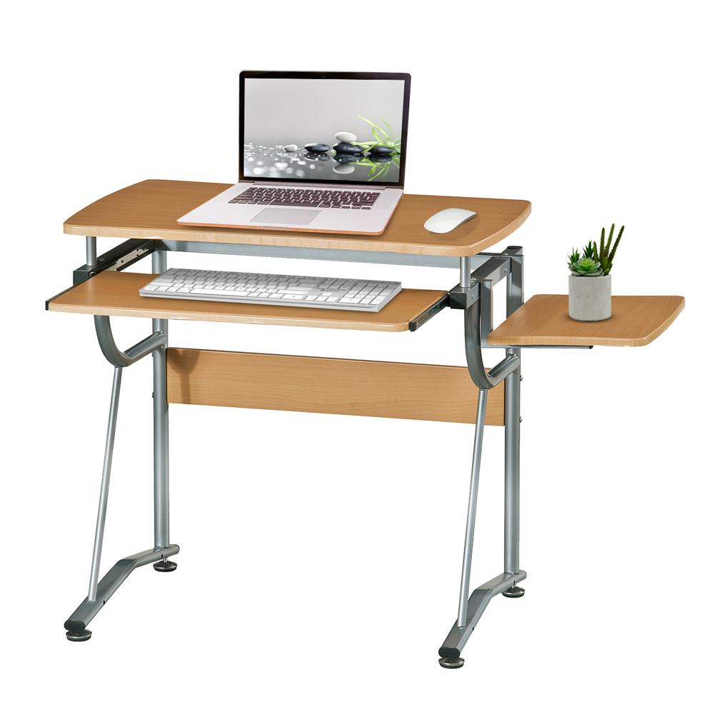 Compact Computer Desk With Side Shelf And Keyboard Panel. Color: Cherry