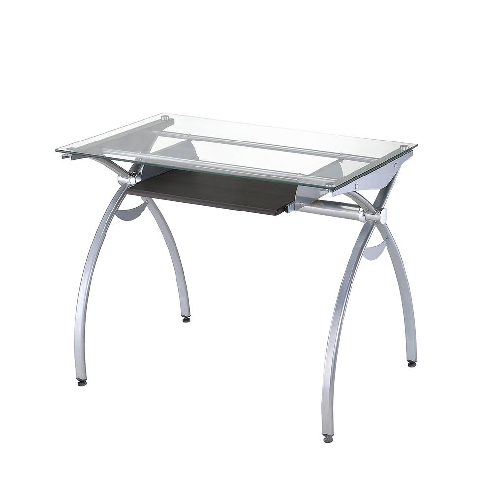 Contempo Clear Glass Top Computer Desk With Pull Out Keyboard Panel. Color: Clear