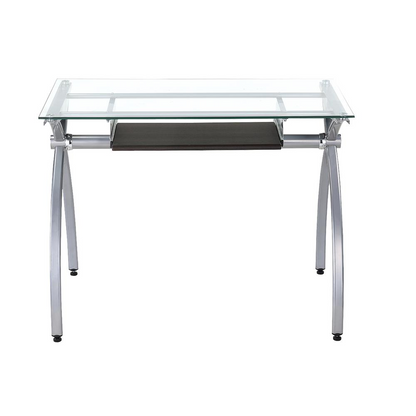 Contempo Clear Glass Top Computer Desk With Pull Out Keyboard Panel. Color: Clear