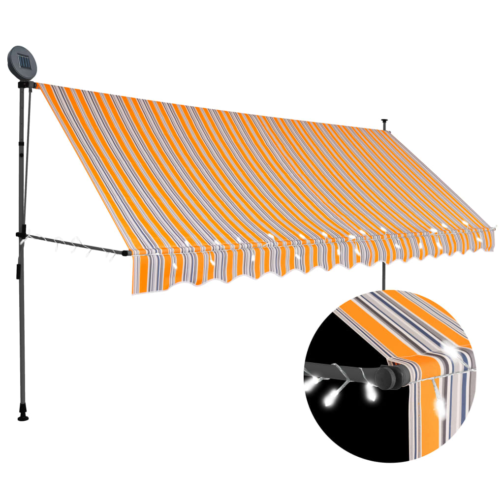 vidaXL Manual Retractable Awning with LED 157.5" Yellow and Blue