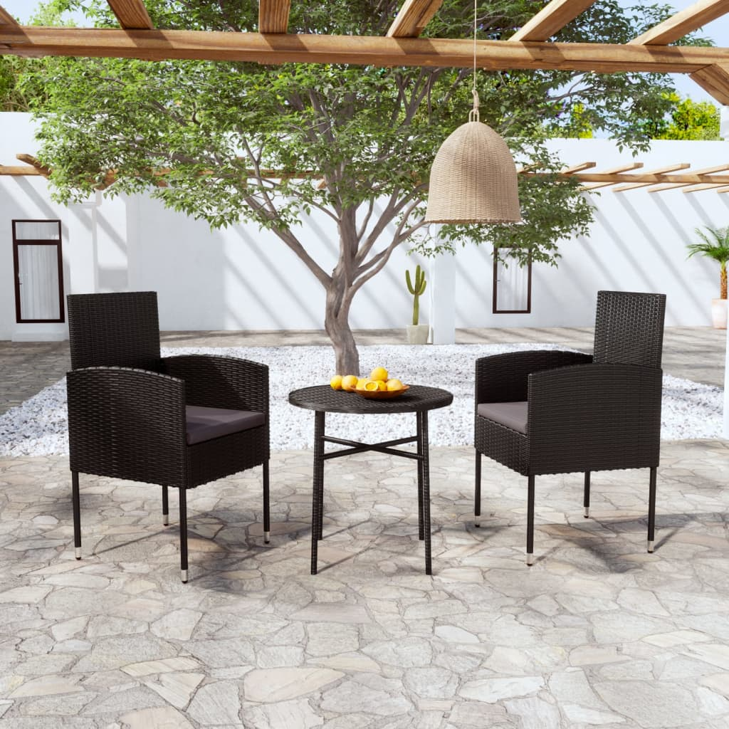 vidaXL 3 Piece Patio Dining Set Poly Rattan Black