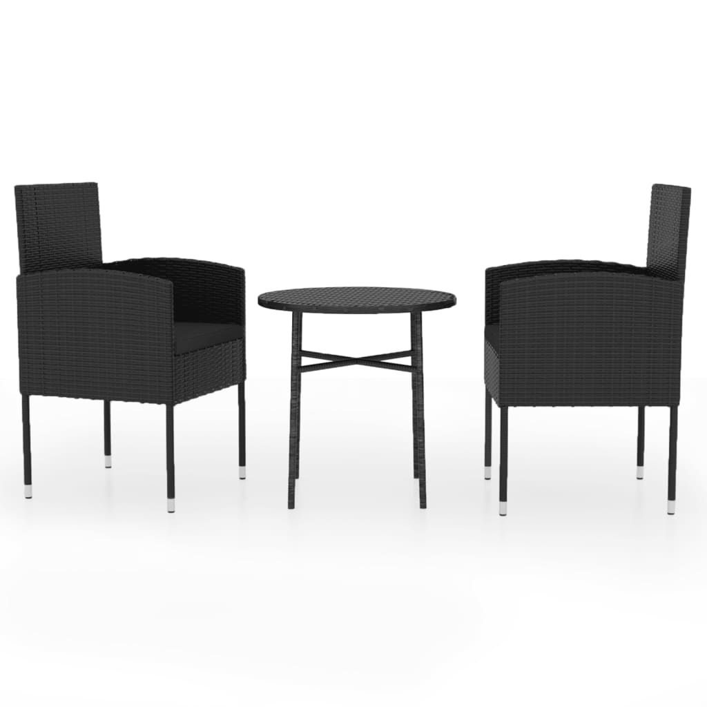 vidaXL 3 Piece Patio Dining Set Poly Rattan Black