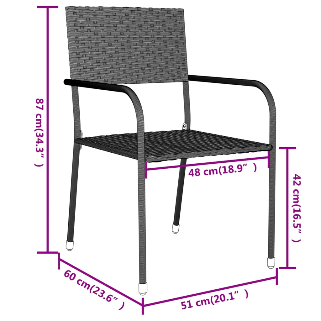 vidaXL 3 Piece Patio Dining Set Poly Rattan Black