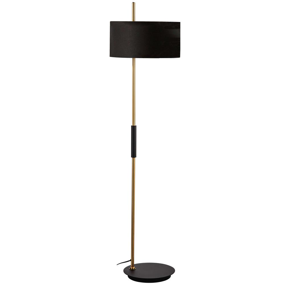 1 Light Incandescent Floor Lamp, Matte Black & Aged Brass w/ BK Shade