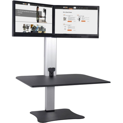 Victor High Rise Electric Dual Monitor Standing Desk Workstation - Supports Two 25" Wide Monitors - 12.5 lbs Each Load Capacity - 0" to 20" Height x 28" Width x 23" Depth - One-Touch Electric, Standin