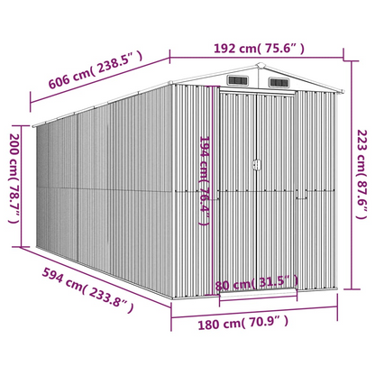 vidaXL Garden Shed Green 75.6"x238.6"x87.8" Galvanized Steel