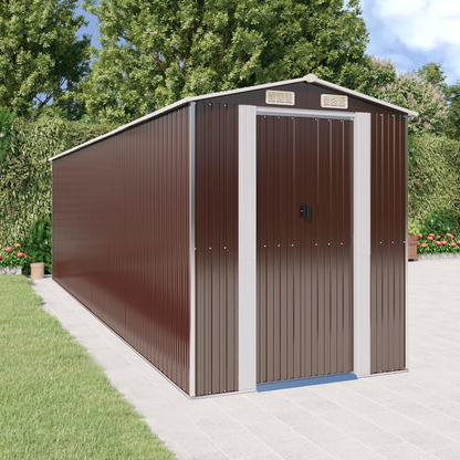 vidaXL Garden Shed Dark Brown 75.6"x271.3"x87.8" Galvanized Steel