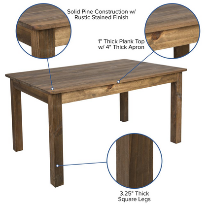 60" x 38" Rectangular Antique Rustic Solid Pine Farm Dining Table