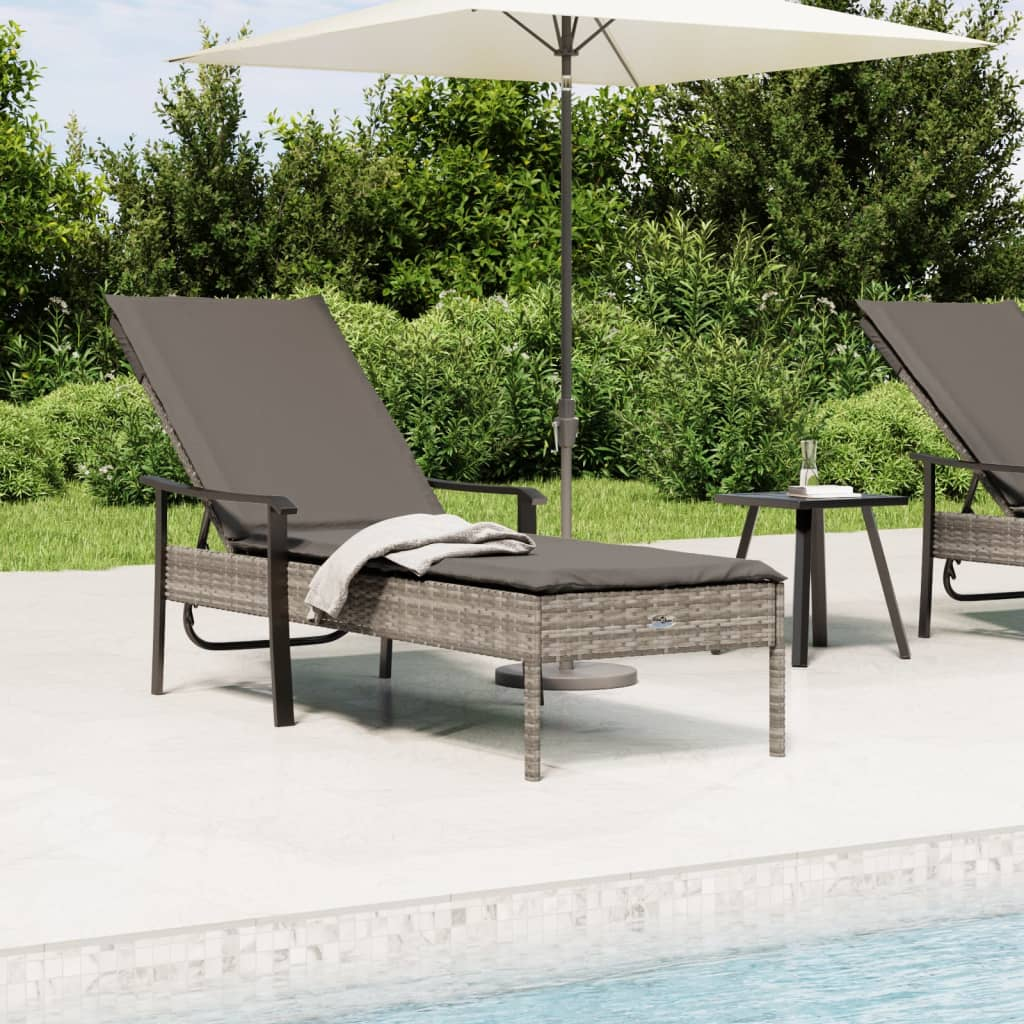 vidaXL Sun Lounger with Cushion Gray Poly Rattan