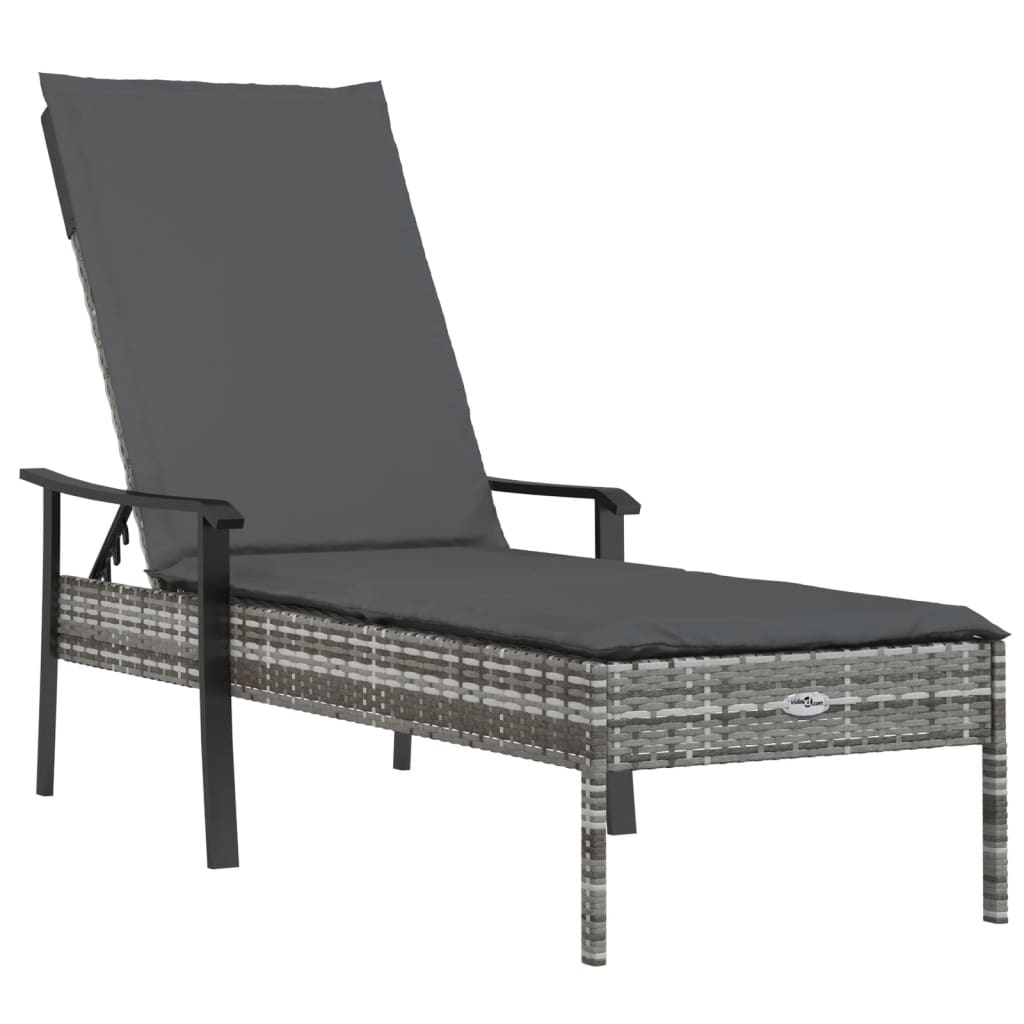 vidaXL Sun Lounger with Cushion Gray Poly Rattan