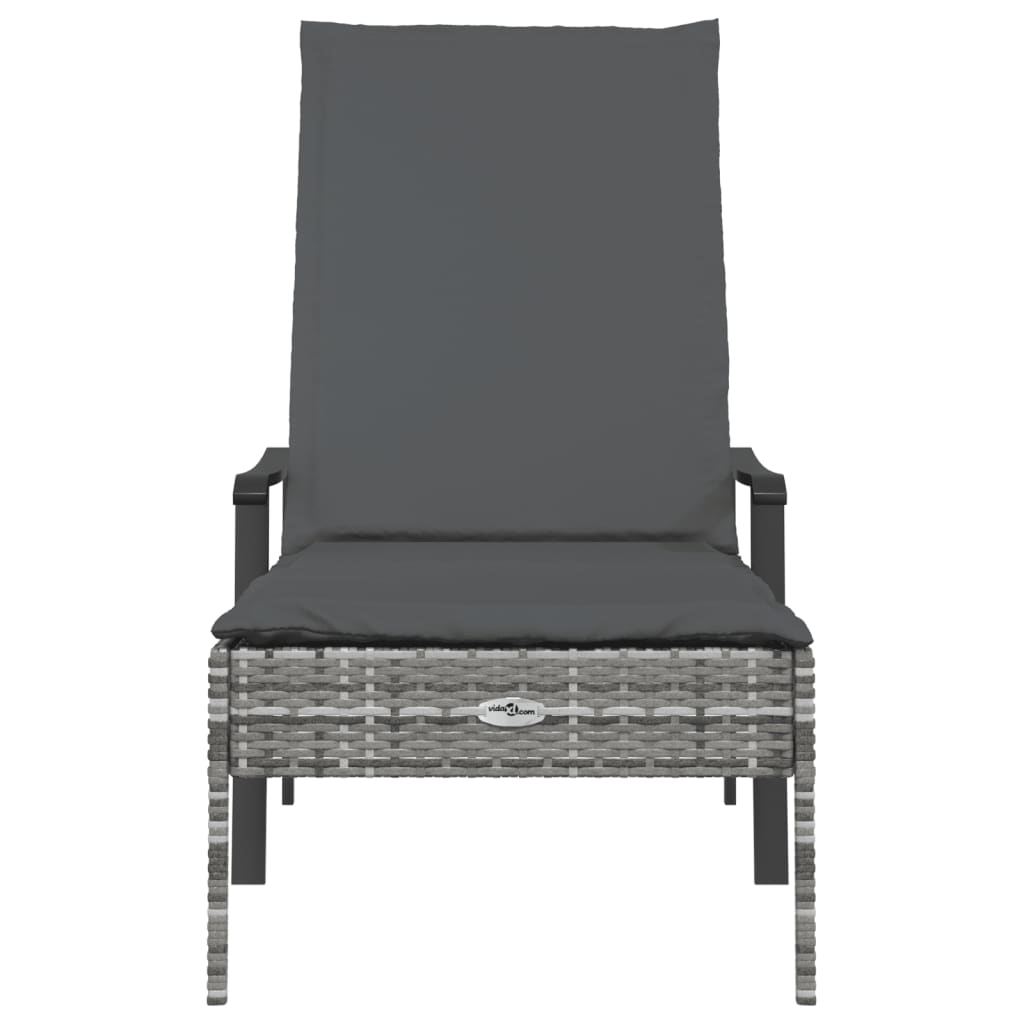 vidaXL Sun Lounger with Cushion Gray Poly Rattan