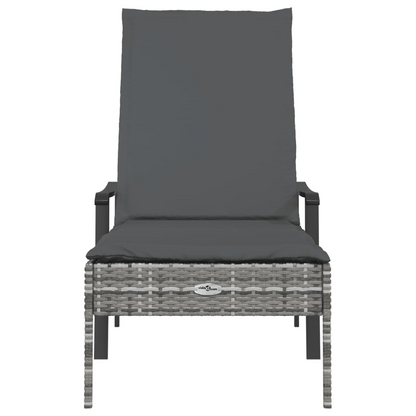 vidaXL Sun Lounger with Cushion Gray Poly Rattan