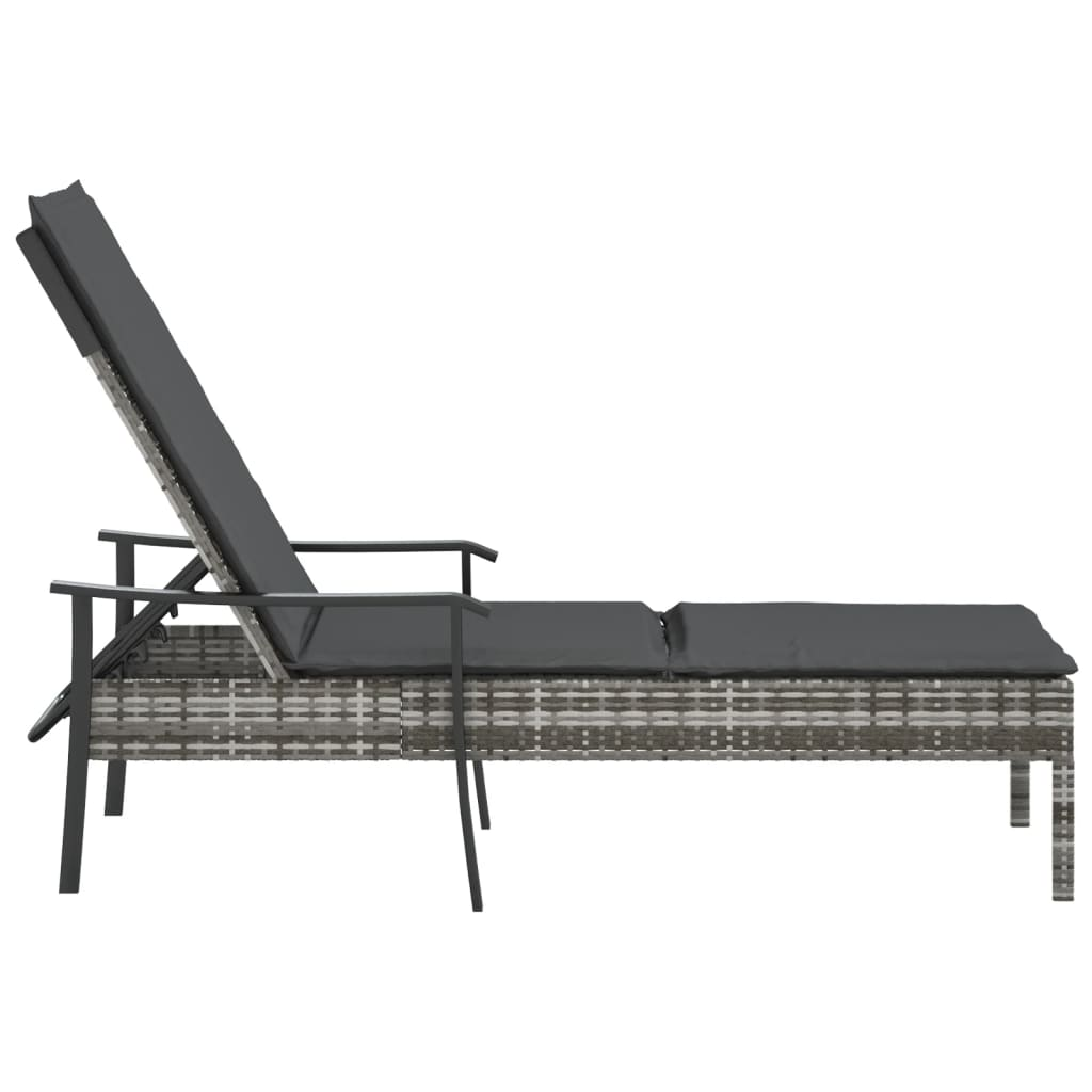 vidaXL Sun Lounger with Cushion Gray Poly Rattan