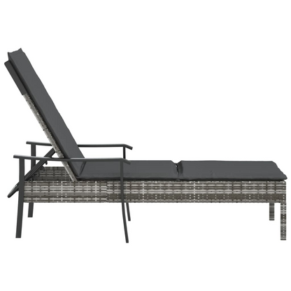 vidaXL Sun Lounger with Cushion Gray Poly Rattan