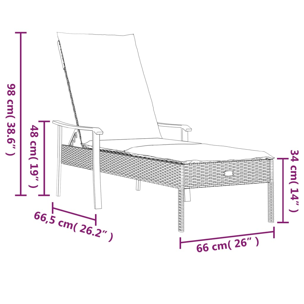 vidaXL Sun Lounger with Cushion Gray Poly Rattan