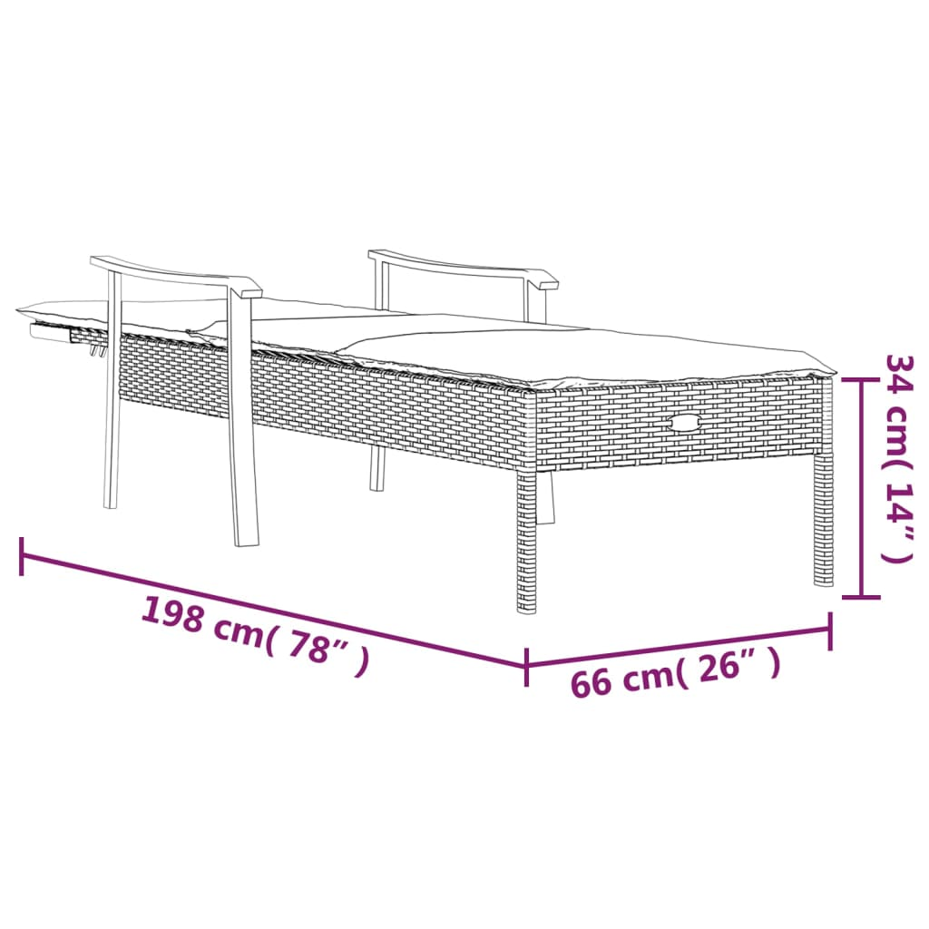 vidaXL Sun Lounger with Cushion Gray Poly Rattan