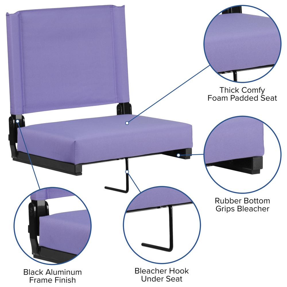 Grandstand Comfort Seats by Flash with 500 LB. Weight Capacity Lightweight Aluminum Frame and Ultra-Padded Seat in Purple