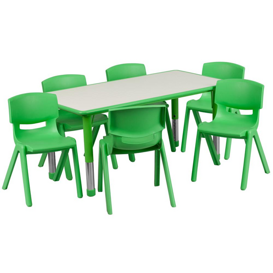 23.625''W x 47.25''L Rectangular Green Plastic Height Adjustable Activity Table Set with 6 Chairs