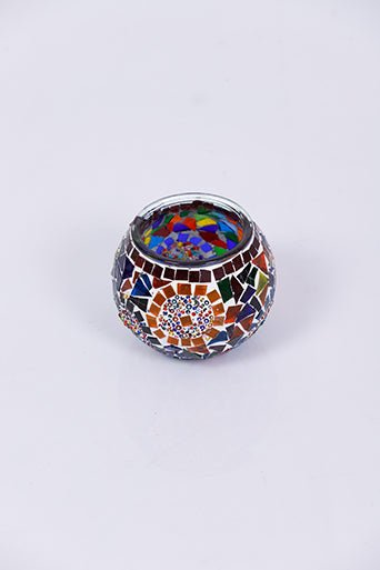 Multicolor Large Circle Mosaic Decorative Glass Candle Holder - Luxury Turkish Handmade Moroccan Mid Century Candle Holder