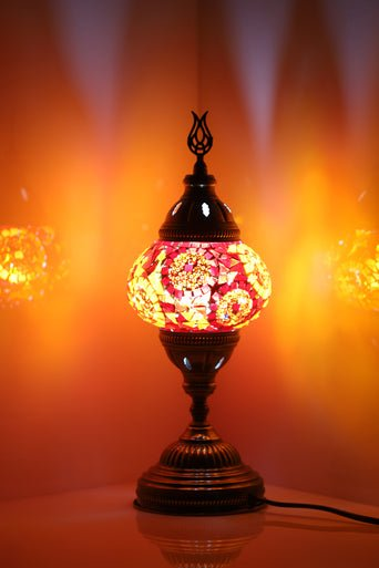 Turkish Mosaic Lamp Red Separated Circles Decorative Handmade Table Lamp - Unique Custom Moroccan Lamp Shades