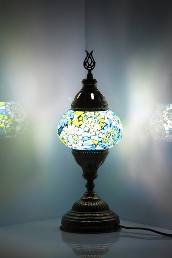 Turkish Mosaic Lamp Turquoise Separated Circles Decorative Handmade Table Lamp - Unique Custom Moroccan Lamp Shades