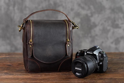 The Calista | Small Leather Camera Bag - Leather Camera Lens Case