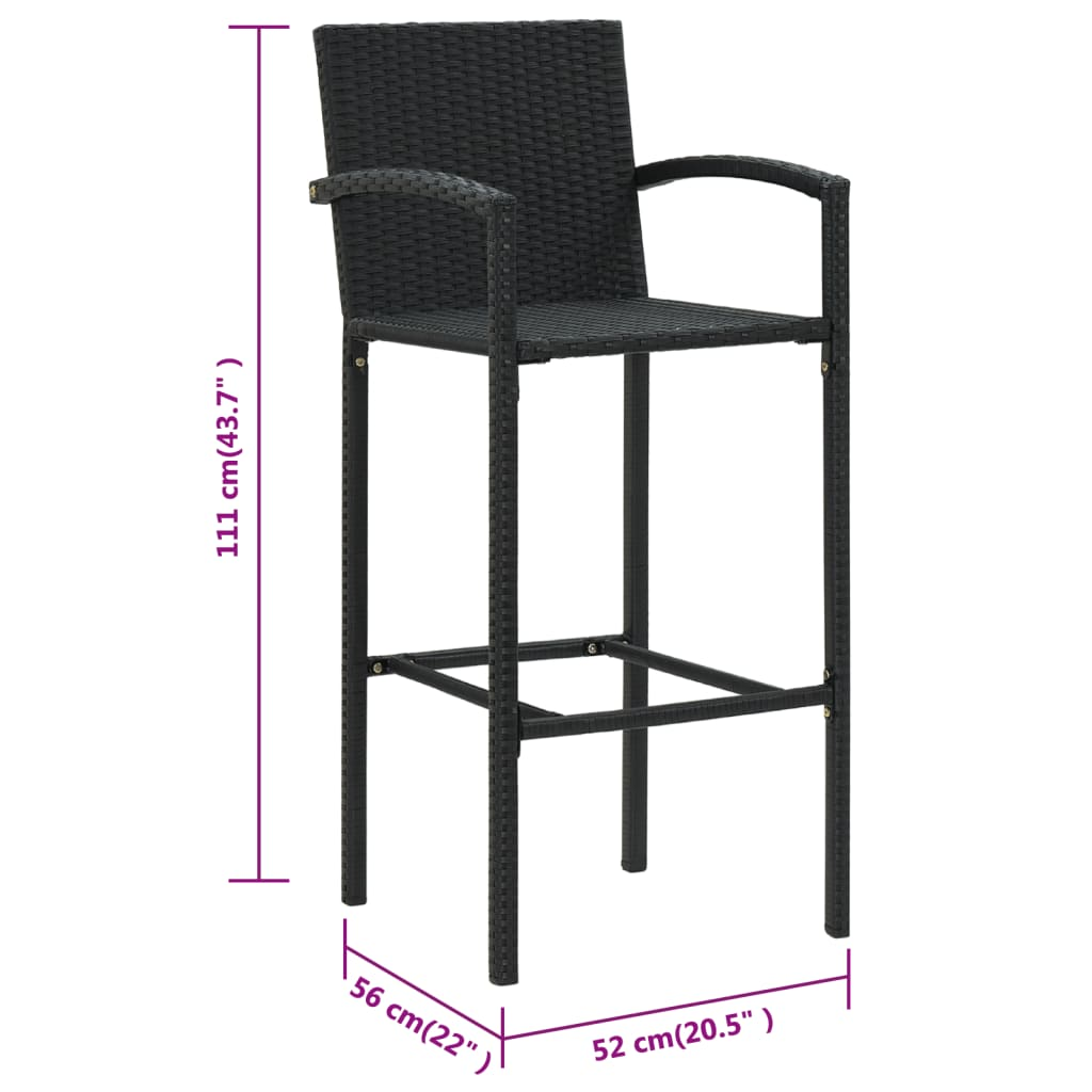 vidaXL Bar Stools 2 pcs Black Poly Rattan