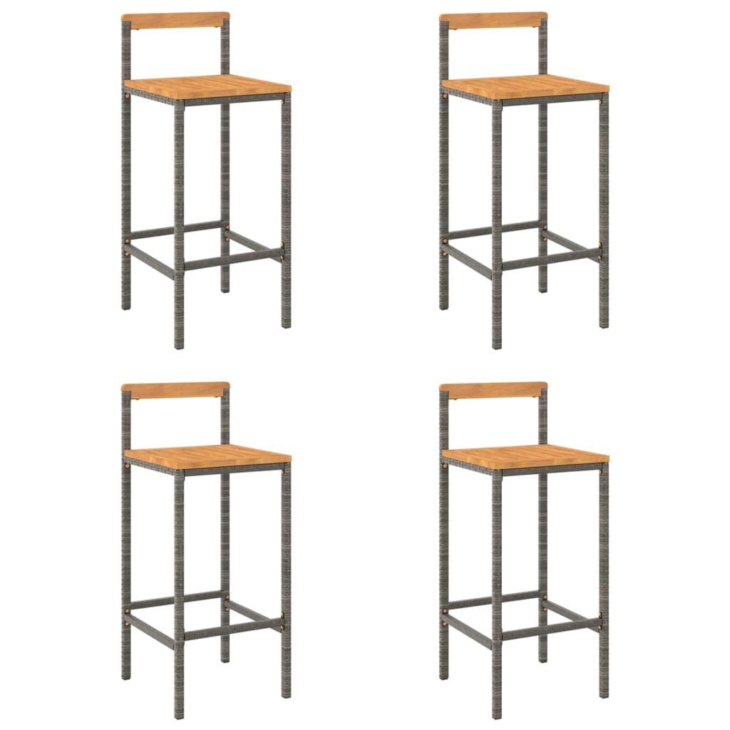 vidaXL Bar Stools 4 pcs Gray Poly Rattan and Solid Wood Acacia