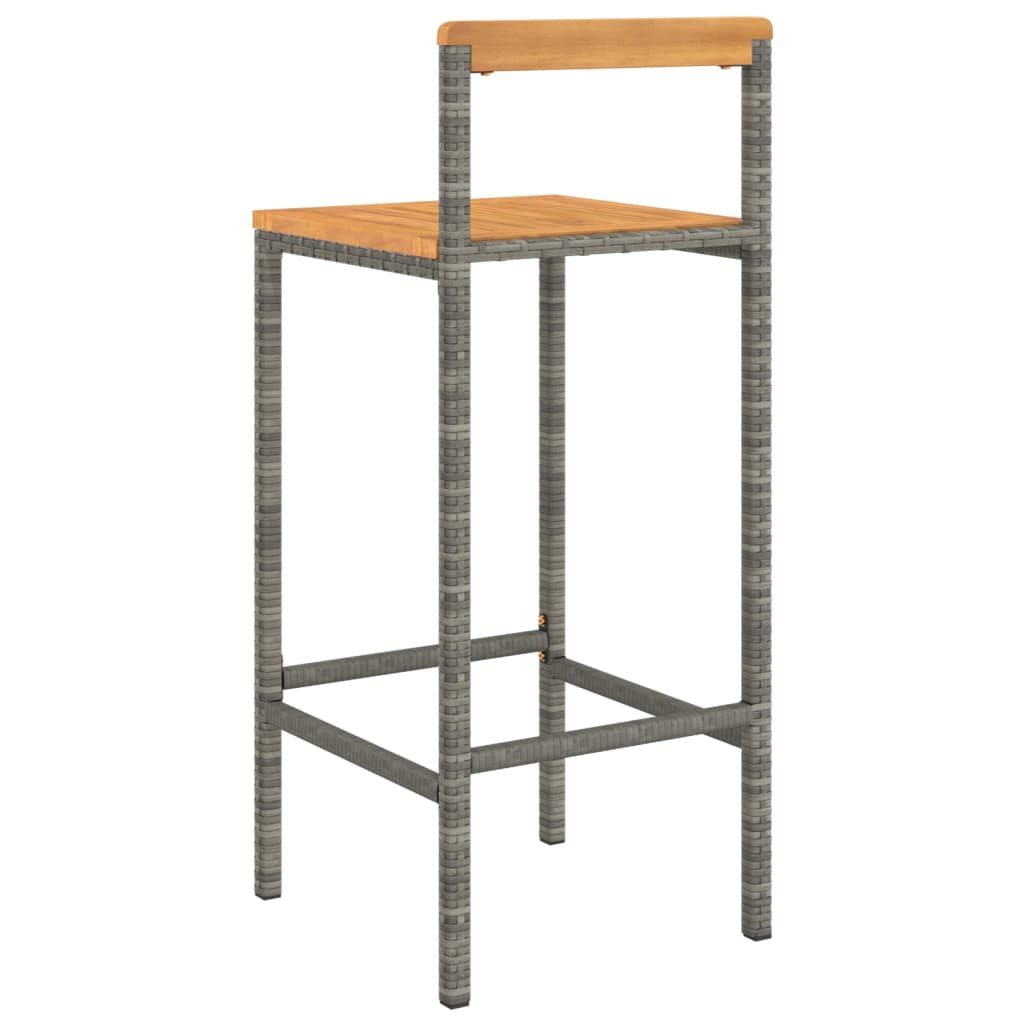 vidaXL Bar Stools 4 pcs Gray Poly Rattan and Solid Wood Acacia