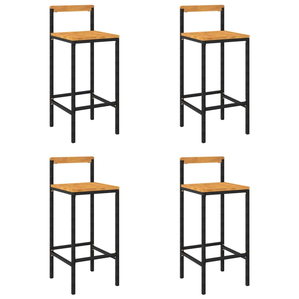 vidaXL Bar Stools 4 pcs Black Poly Rattan and Solid Wood Acacia